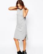 Asos Sleeveless Midi Dress With Curved Hem - Gray