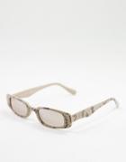 Aj Morgan Rubina Slim Line Square Lens Sunglasses In Snake Print-brown