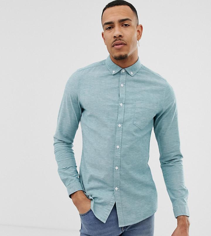 Asos Design Tall Slim Oxford Shirt In Blue - Blue