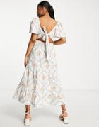 Miss Selfridge Bow Back Poplin Maxi Dress In Wallpaper Floral-white