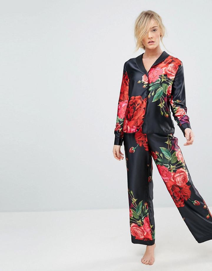 B By Ted Baker Juxtapose Rose Print Pant - Black