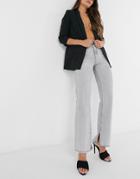 Stradivarius 90s Straight Jean With Split Hem Detail In Gray-grey