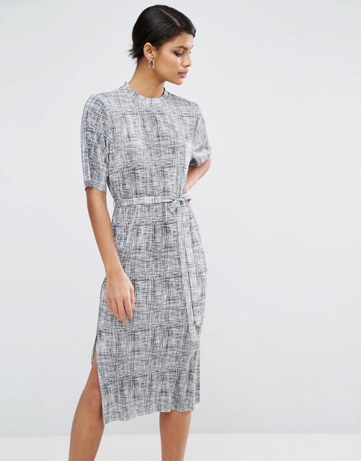 Asos Pliss Midi Dress In Marl Pleated Fabric - Gray
