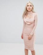 Ax Paris Long Sleeve Slinky Dress - Pink