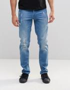 Asos Stretch Slim Jeans With Abrasions In Light Wash Blue - Light Blue