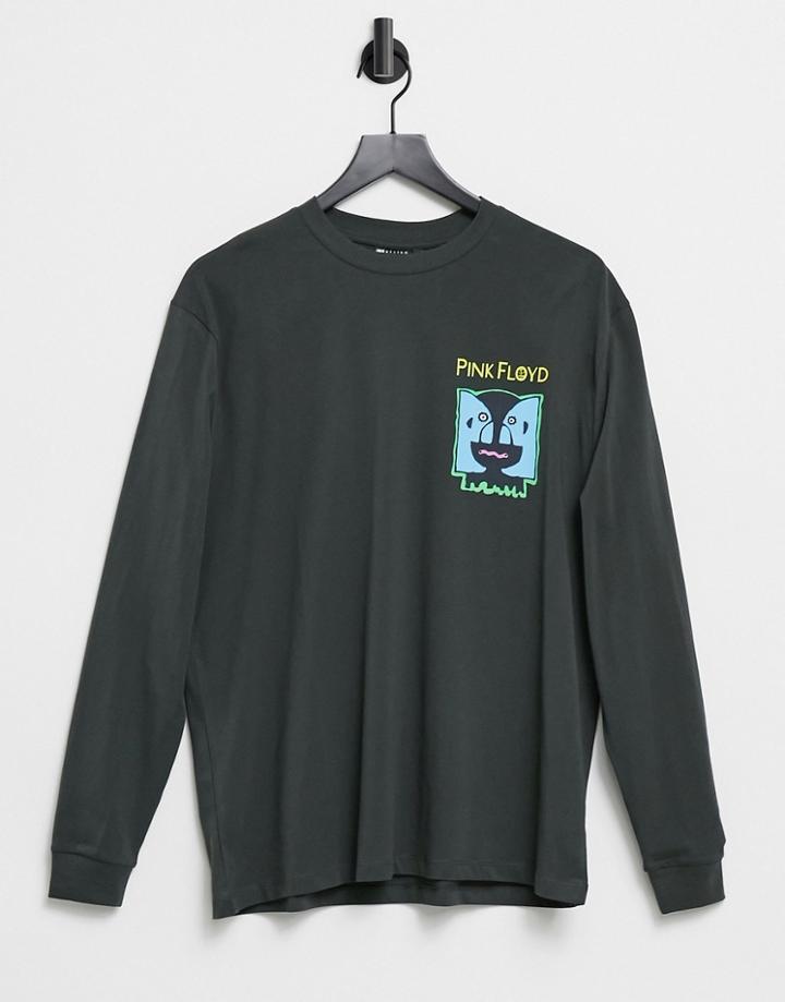 Asos Design Pink Floyd Relaxed Long Sleeve T-shirt With Front Print In Washed Black