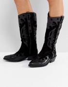 Asos Cactus Leather Western Knee High Boots - Black