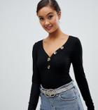 Miss Selfridge Long Sleeve Top With Button Through Detail In Black