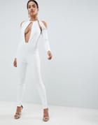 In The Style Sarah Ashcroft Cut Out Plunge Jumpsuit - White