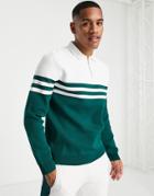 River Island Ottoman Block Knit Polo In Green