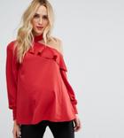 Asos Maternity Tie Neck And Cold Shoulder Blouse - Red