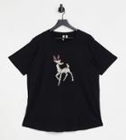 Asos Design Curve Christmas T-shirt With Sketchy Reindeer In Black