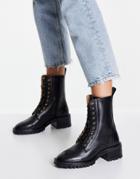 & Other Stories Leather Lace Up Low Heel Boots In Black