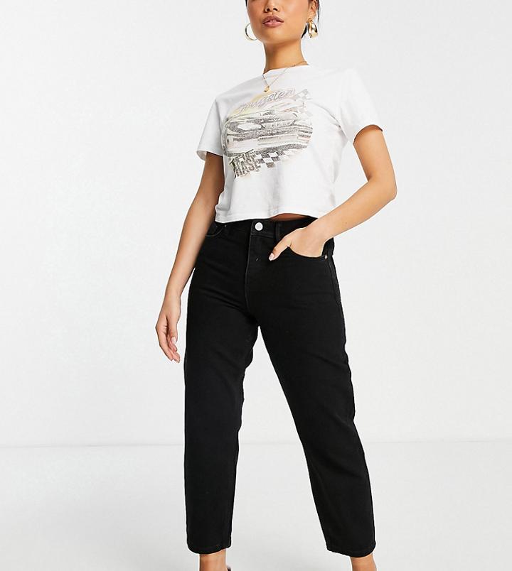 Miss Selfridge Petite Mom High Waist Tapered Jeans In Black