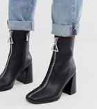 Z Code Z Exclusive Aylen Black Zip Front Heeled Ankle Boots With Square Toe