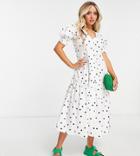 Influence Petite Tiered Poplin Midi Dress In White Polka Dot