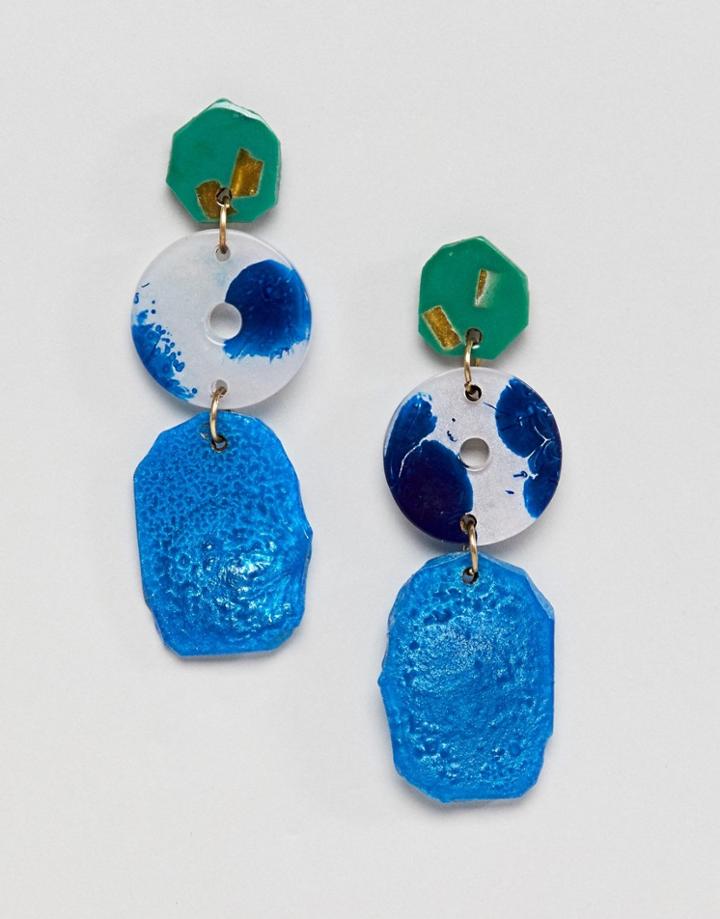 Asos Design Asymmetric Resin Shape Drop Earrings - Multi