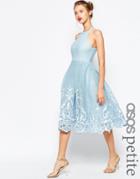 Asos Petite Embroidered Floral Super Full Mesh Dress - Blue