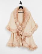 Jayley Double Layer Faux-fur Trim Cape In Blush Pink