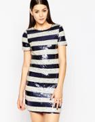 Club L Shift Dress In Two Tone Sequin Stripe