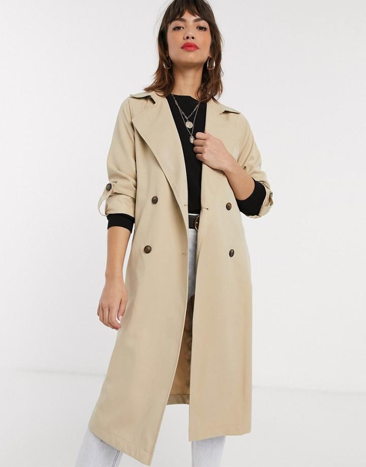 Stradivarius Long Flowy Trench Coat In Beige-neutral