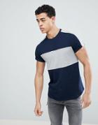 Asos Design T-shirt With Twisted Jersey Panels And Piping In Navy - Navy