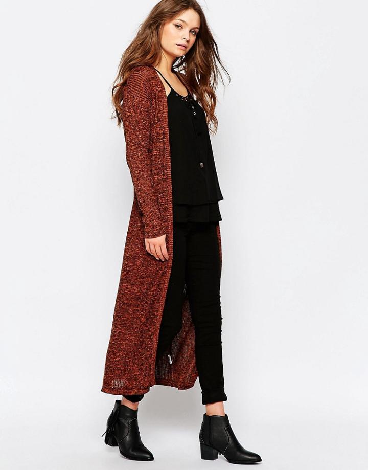 First And I Navia Long Knit Cardigan - Red