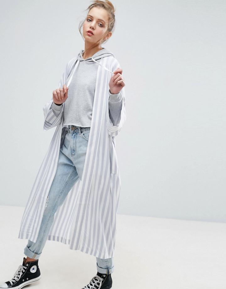 Asos Soft Coat In Stripe With Embroidered Back - Multi