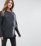 Supermom Long Sleeve Distressed Sweater - Gray