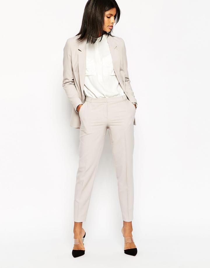 Asos Ankle Grazer Cigarette Pant In Crepe - Silver
