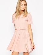 Asos Skater Dress With T-shirt Overlay - Nude $22.00