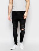 Siksilk Drop Crotch Skinny Jeans With Distressing - Black