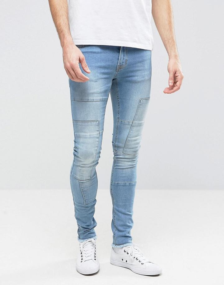 Hoxton Denim Jeans Spray On Patchwork Jean - Blue
