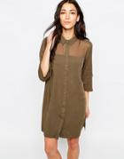 Only 3/4 Sleeve Shirt Dress With Mesh Yoke - Tarmac