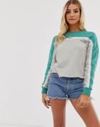 Abercrombie & Fitch Cropped Color Block Sweatshirt With Raw Hem - Gray