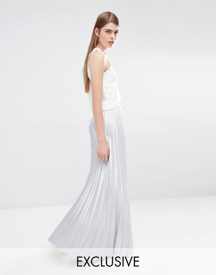 True Violet Pleated Maxi Skirt - Silver Gray