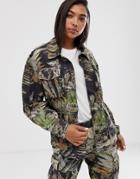Weekday Tropical Camo Print Twill Jacket In Multi