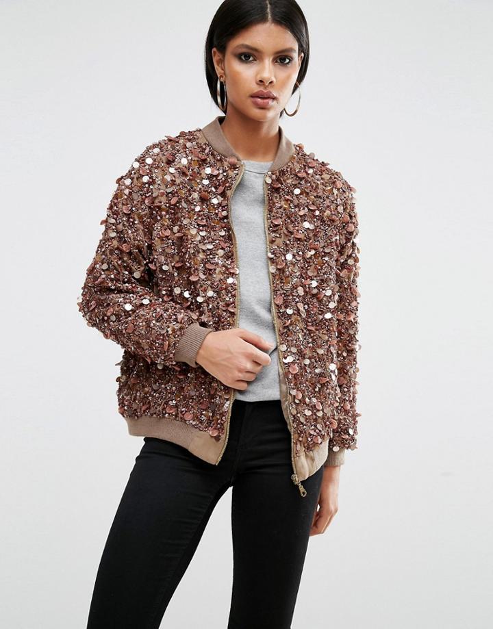 A Star Is Born Heavy Embellished Bomber Jacket - Brown