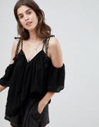 River Island Cold Shoulder Blouse-black