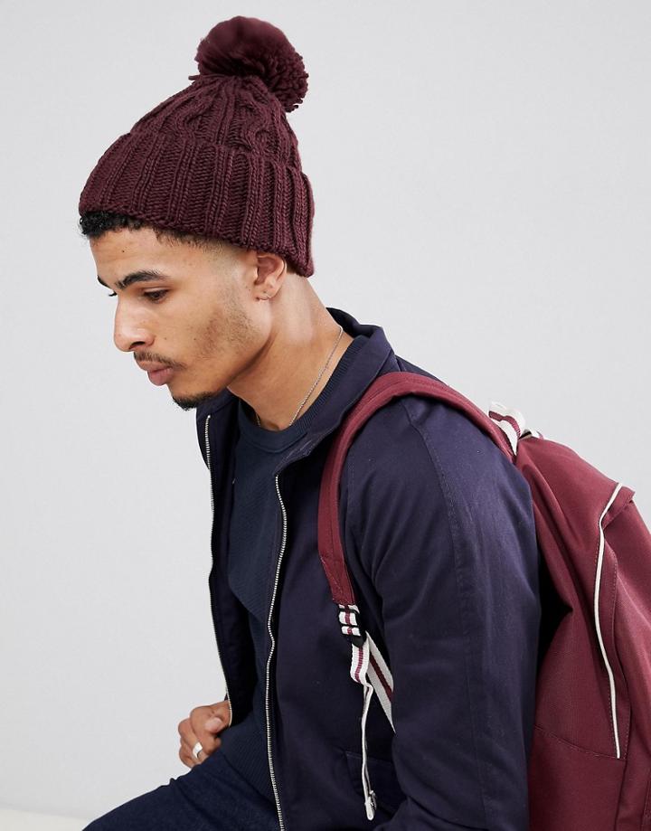 French Connection Cable Knit Bobble Beanie