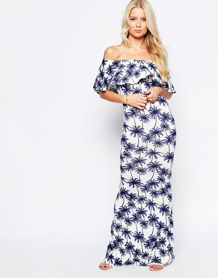 Club L Frill Top Maxi Dress In Palm Print