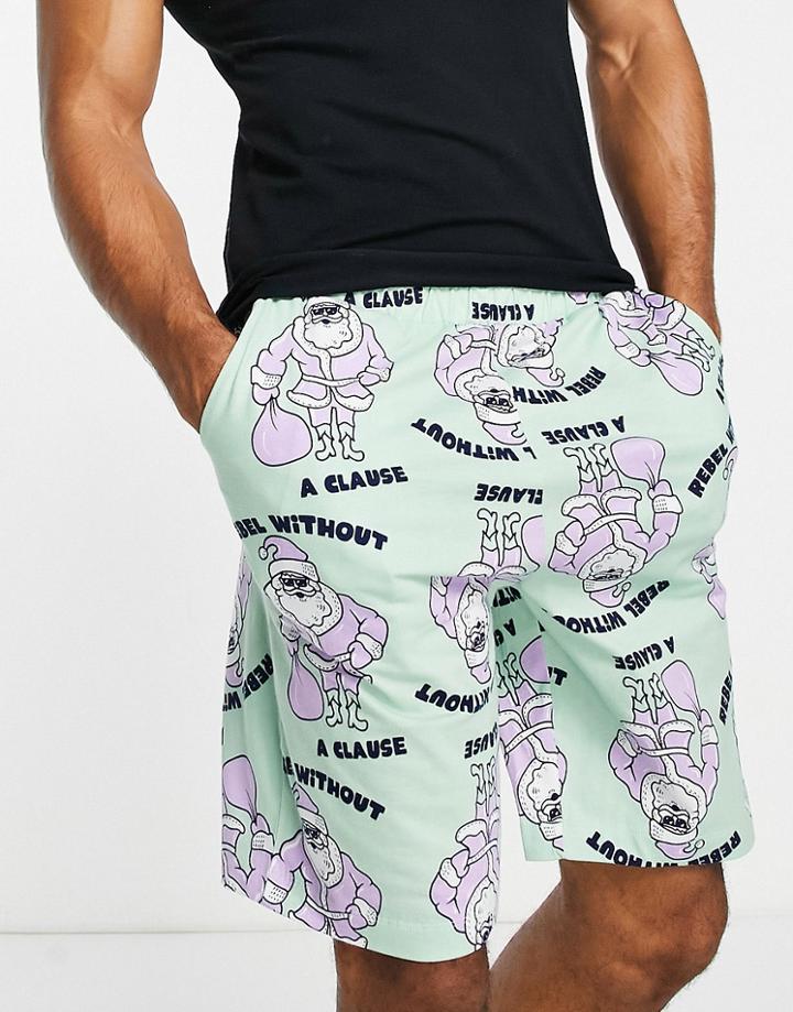 Asos Design Christmas Lounge Shorts With Santa Print-multi