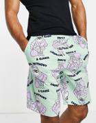 Asos Design Christmas Lounge Shorts With Santa Print-multi