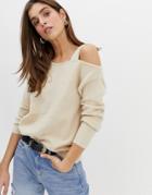 River Island Sweater With Asymmetric Shoulder In Oatmeal-beige