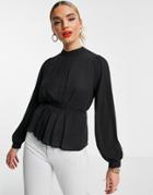 Vero Moda Pleated High Neck Blouse In Black