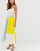 Asos Design Color Block Pleated Midi Skirt In Scuba - Multi