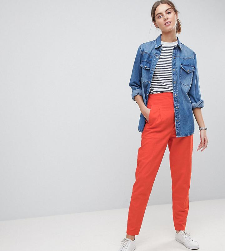 Asos Tall Tailored Clean High Waist Linen Peg Pants-orange