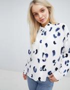 Asos Design Cropped Shirt In Abstract Mono Print - Multi