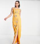 Asos Design Tall Structured Maxi Dress With Stencil Floral Embellishment-orange