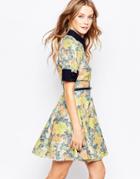 Closet Belted Dress With Collar In Floral Shimmer Print - Floral